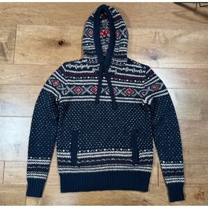American Eagle Hooded Pullover Sweater Fair Isle Nordic Print Men's Small Cozy